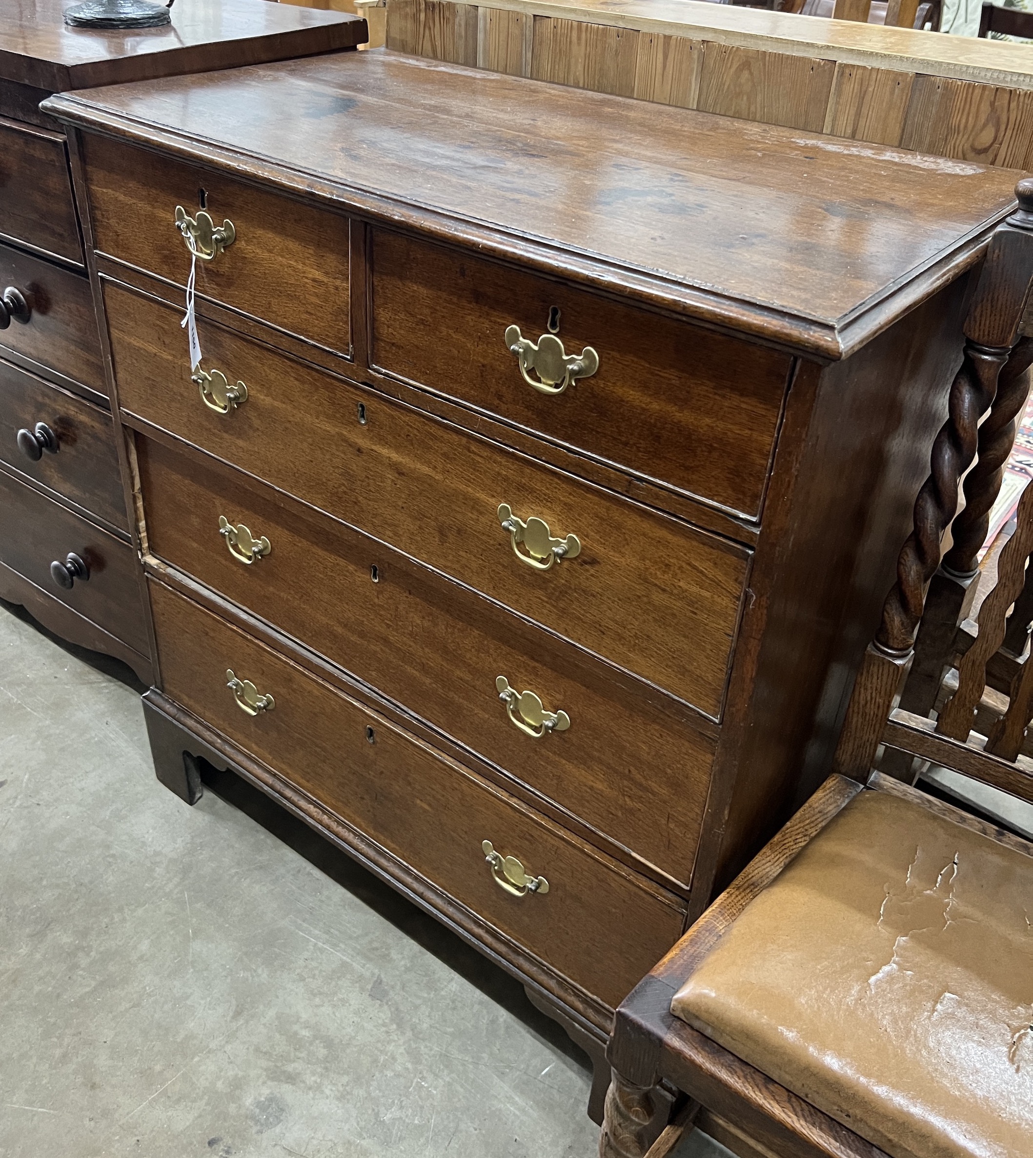 A George III oak five drawer chest, width 92cm, depth 52cm, height 101cm